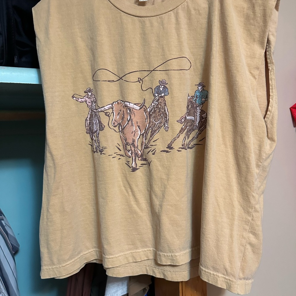 American Apparel Tan Western Graphic Tank Top